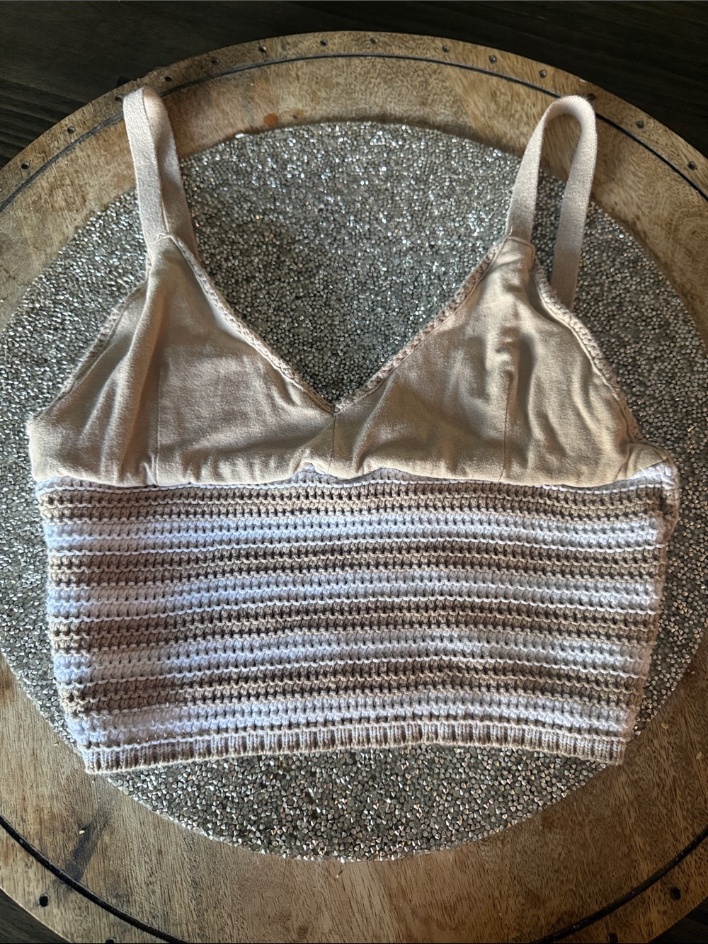 Hollister Striped Crochet Bralette Camisole in Cream and Beige - Size XS - Picture 5 of 5